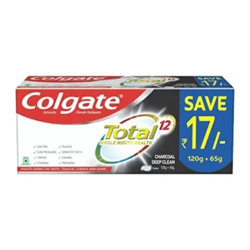 Colgate Total Whole Mouth Health, Antibacterial Toothpaste - 185g (Charcoal Deep Clean, Saver Pack)