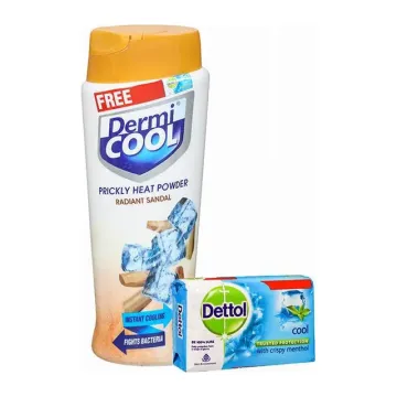 Dermi Cool Radiant Sandal Prickly Heat Powder (Free Dettol Soap 125 g) 90g